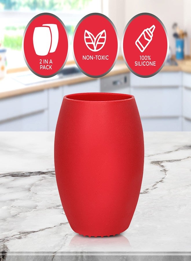 SPERRIC Silicone Baby Cup - Toddler Training Cup - Open Cup for Baby Led Weaning 2 Pack of No Spill Sippy Baby Cups - Soft & Gentle on Gums BPA Free Silicone Baby Cups (Red) - Image 3